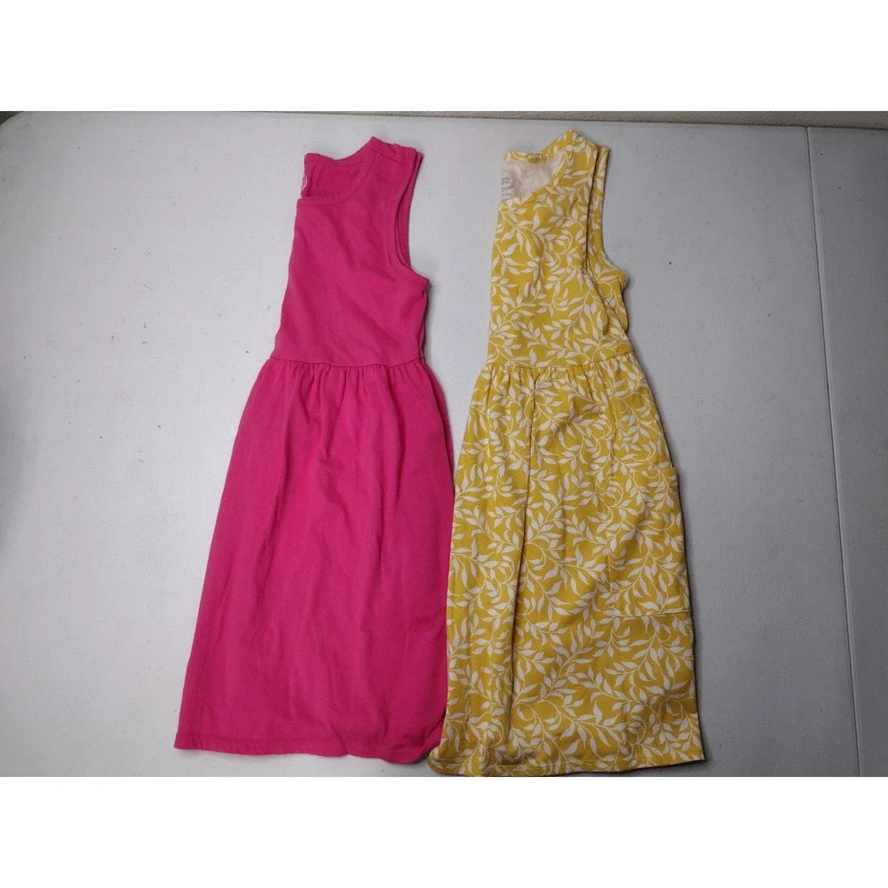 Wonder Nation Girls 2 Pack Sleeveless Knit Dresses Pink Yellow Leaf Size S 6-6X